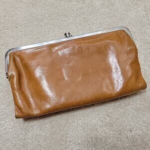 Hobo Original Lauren Brown Tan Leather Magnetic Fold Wallet Clutch *Damaged*